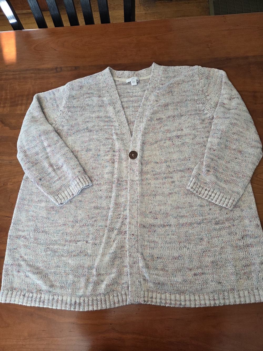Women's J Jill Cream Multi-Color Knit Cardigan Sweater Quarter Length Sleeve